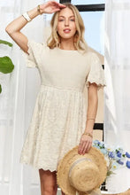 ADORA Rround Neck Crinkle Babydoll Dress Casual Dresses