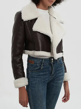 Collared Neck Long Sleeve Plush Cropped Jacket Woman Outerwear