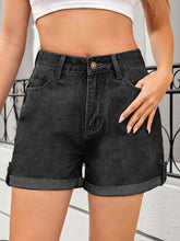 High Waist Rolled Hem Gradient Denim Shorts Denim Shorts