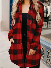 Plaid Collared Neck Snap Down Long Sleeve Jacket Woman Outerwear