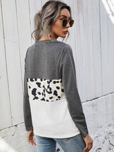 Shiny Leopard Color Block V-Neck Twisted Tee