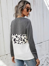 Shiny Leopard Color Block V-Neck Twisted Tee Woman T Shirts