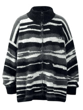 Men's Striped Fuzzy Zip-Up Cardigan Camouflage Color