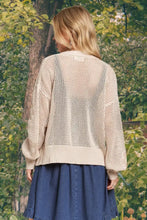 Plus size beige open-knit floral sweater cardigan with cowl neck