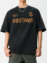 Men's Letter Round Neck Half Sleeve T-Shirt Black
