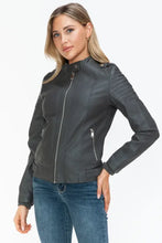 Snobbish PU Leather Biker Jacket with Side Zip Pockets Woman Outerwear