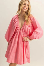 HYFVE Plunge Balloon Sleeve Poplin Mini Dress with Pockets Casual Dresses