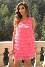 V-Neck Tiered Sleeveless Mesh Dress Cocktail Dress