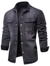 Men's Button Down Chest Pocket Denim Jacket Dark