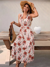 Printed V-Neck Sleeveless Midi Dress Casual Dresses