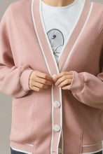 Contrast Trim V Neck Button Up Cardigan Woman Outerwear
