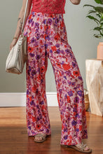 Floral Wide Leg Elastic High Waist Pants Strawberry