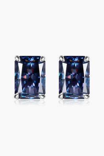 2 Carat Rectangle Moissanite 4-Prong Stud Earrings Blue One Size Earrings