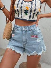 LOVE Distressed Raw Hem Denim Shorts
