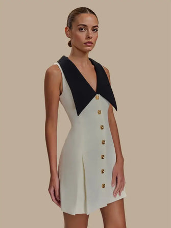 Button Front Sleeveless Mini Dress Cream Casual Dresses