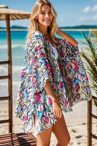 Heimish Full Size Multi Color Snake Open Cardigan Plus Size Multi Woman Outerwear