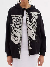 Skeleton Zip Up Drawstring Hoodie Black