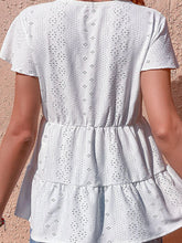 Perfee Button Front Eyelet Flutter Sleeve Tiered Blouse Woman Blouses