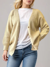 Button Down V-Neck Long Sleeve Cardigan Pastel Yellow