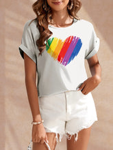 FAM-FAM Heart Round Neck Short Sleeve T-Shirt White