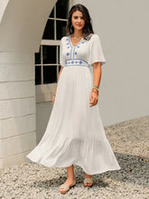 Ruffled Hem V-Neck Flutter Sleeve Dress Casual Dresses