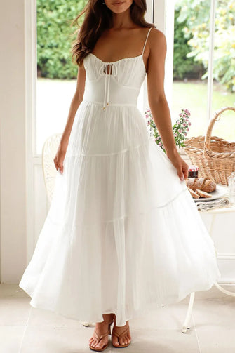 Ruched Smocked Back Cami Dress White