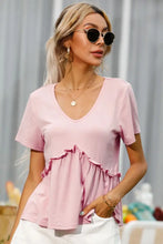 Shiny Frill Trim Short Sleeve Tee Woman T Shirts