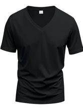 Men's Full Size V-Neck Short Sleeve T-Shirt Plus Size Black
