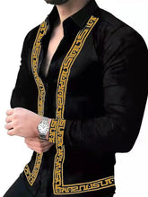 Men's Full Size Stand Collar Long Sleeve Shirt Plus Size Gold