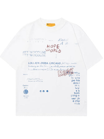 Men's Letter Round Neck Oversized T-Shirt White