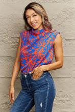 Perfee Printed Round Neck Tank Top Orange-Blue Tanks & Camis