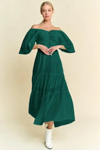 Davi & Dani Swiss Dotted Ruched Ruffle Open Back Midi Dress Forest Green Casual Dresses