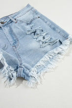 Distressed Raw Hem High Waist Denim Shorts Denim Shorts