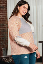 Plus Size Exposed Seam Color Block Round Neck Sweatshirt Woman Sweatshirts