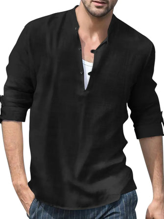 Men's Full Size Half Button Long Sleeve Shirt Plus Size Black