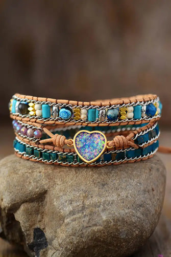 Heart Layered Bracelet Teal One Size Necklaces