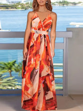 Floral Print Spaghetti Strap Maxi Dress Red Woman Casual Dress