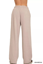 Ash mocha-colored zenana fleece sweatpants with wide-leg design elastic waistband and functional pockets