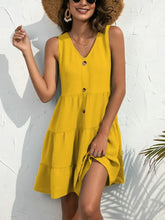 V-Neck Sleeveless Mini Tank Dress Gold Casual Dresses