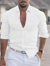 Men‘s Full Size Collared Neck Long Sleeve Shirt Plus Size White
