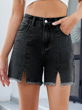 Raw Hem Slit Denim Shorts Black