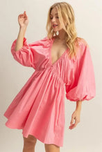 HYFVE Plunge Balloon Sleeve Poplin Mini Dress with Pockets Coral Casual Dresses