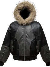 Men's Faux Fur Hooded Contrast Bomber Jacket Black