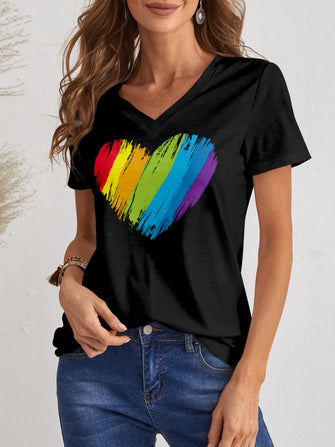 FAM-FAM Heart V-Neck Dropped Shoulder T-Shirt Black