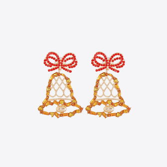 Rhinestone Alloy Christmas Bell Earrings Red One Size