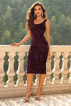 Sequin Sleeveless Slit Dress Magenta Cocktail Dress