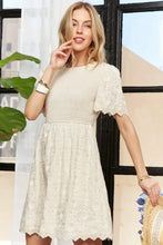 ADORA Rround Neck Crinkle Babydoll Dress BEIGE Casual Dresses
