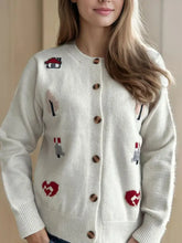 Button Up Round Neck Long Sleeve Cardigan Woman Outerwear
