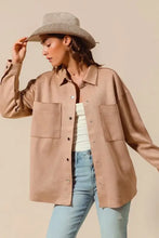SO ME Faux Sued Snap Shacket with Collar and Pockets Woman Outerwear