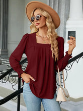 Square Neck Puff Sleeve Blouse Wine Woman T Shirts